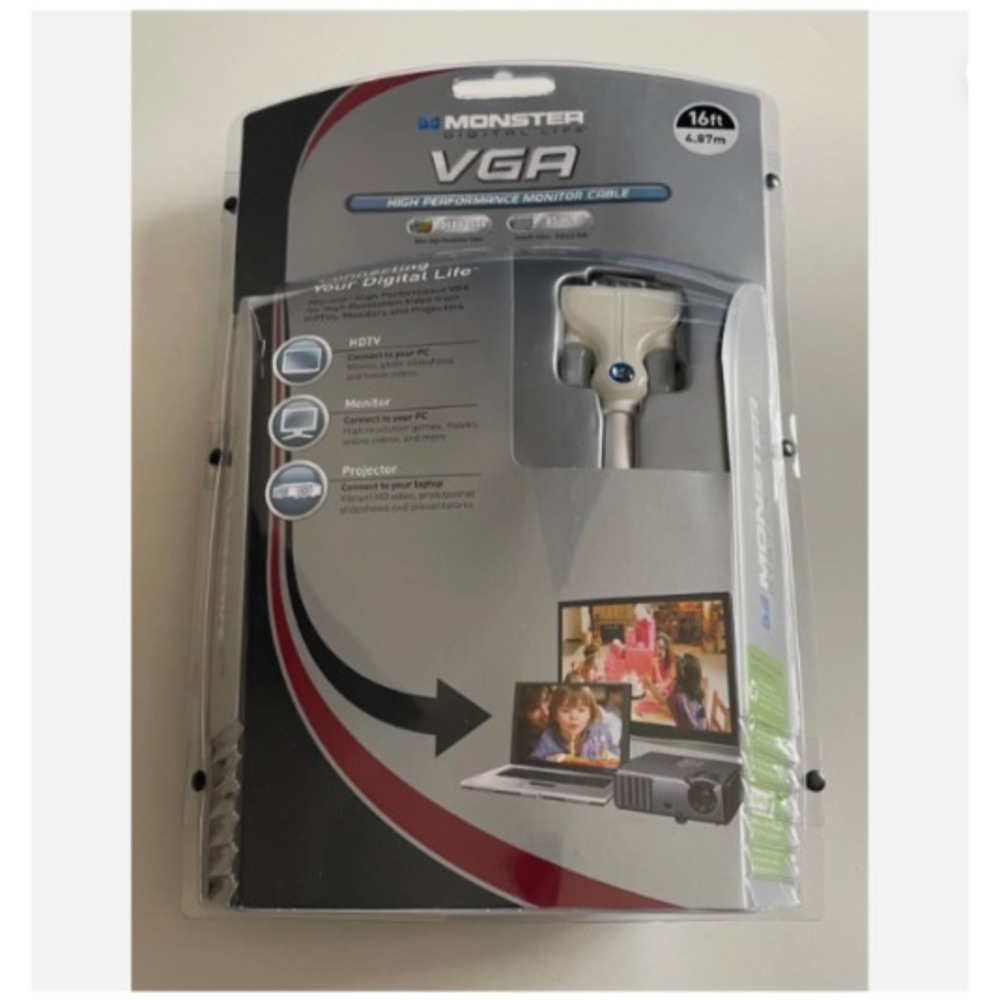 Monster 16 Ft High Performance VGA Cable 2048x1536 Resolution Refresh Rate 85 Hz